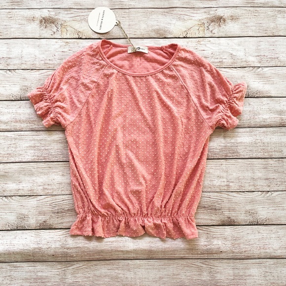 NWT Boutique Swiss Dot Ruffle Top Pink Blouse Size Small - Picture 2 of 9